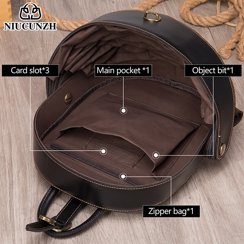 NIUCUNZH Genuine Leather Backpack with Crazy Horse Design – Durable, Spacious, and Ideal for Travel, School, and Outdoor Adventures