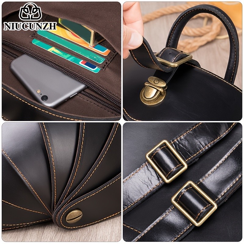 NIUCUNZH Genuine Leather Backpack with Crazy Horse Design – Durable, Spacious, and Ideal for Travel, School, and Outdoor Adventures