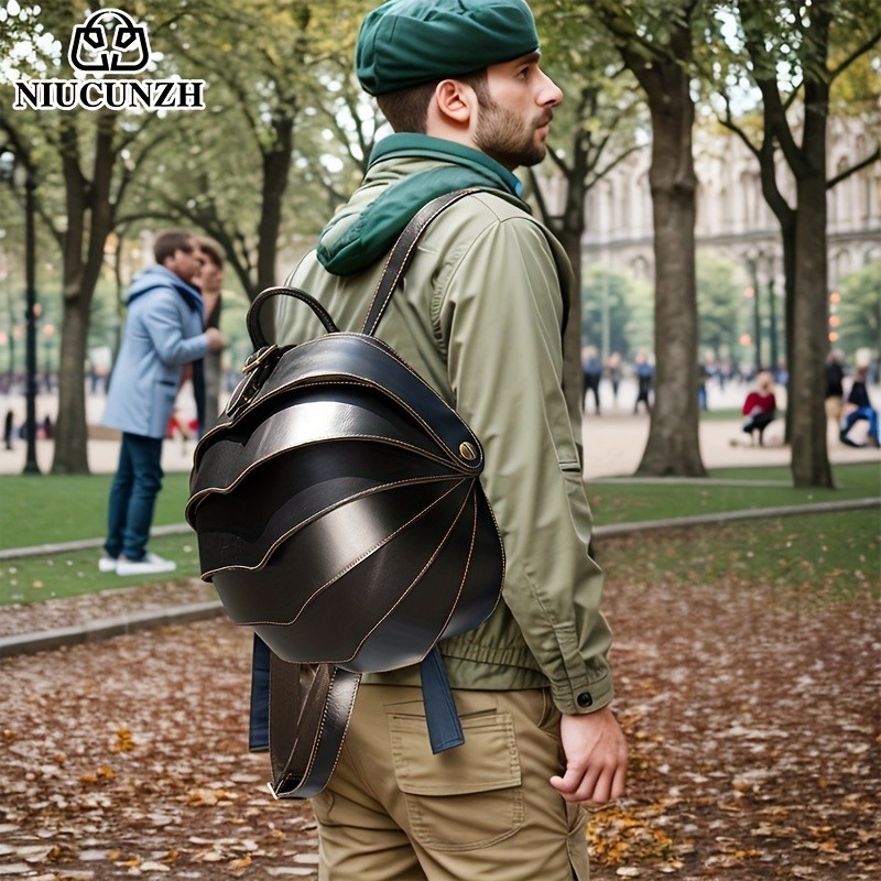 NIUCUNZH Genuine Leather Backpack with Crazy Horse Design – Durable, Spacious, and Ideal for Travel, School, and Outdoor Adventures