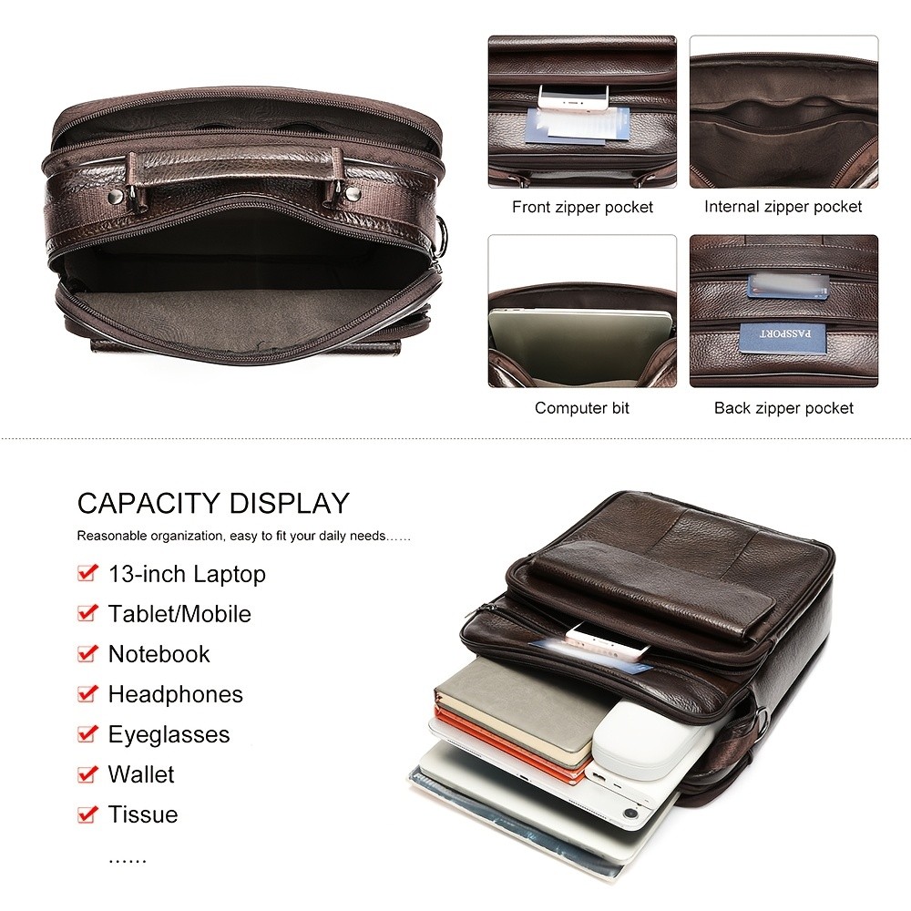 NIUCUNZH Men’s Genuine Leather Vintage Full-Grade Cowhide Bag – Stylish, Durable, and Perfect for Business and Casual Use