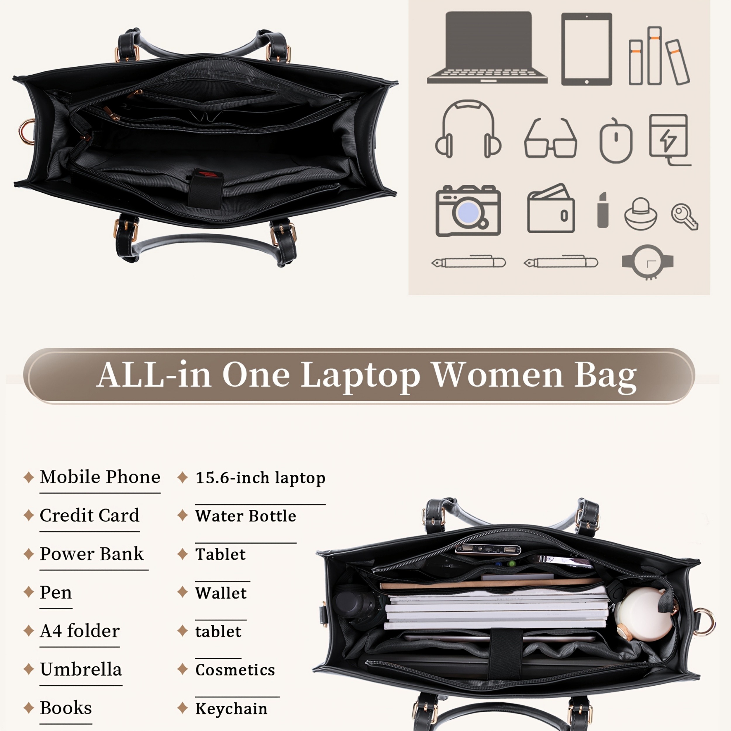 IGOLUMON Women’s PU Leather Laptop Tote – Spacious, Elegant, and Perfect for Work, School, and Travel