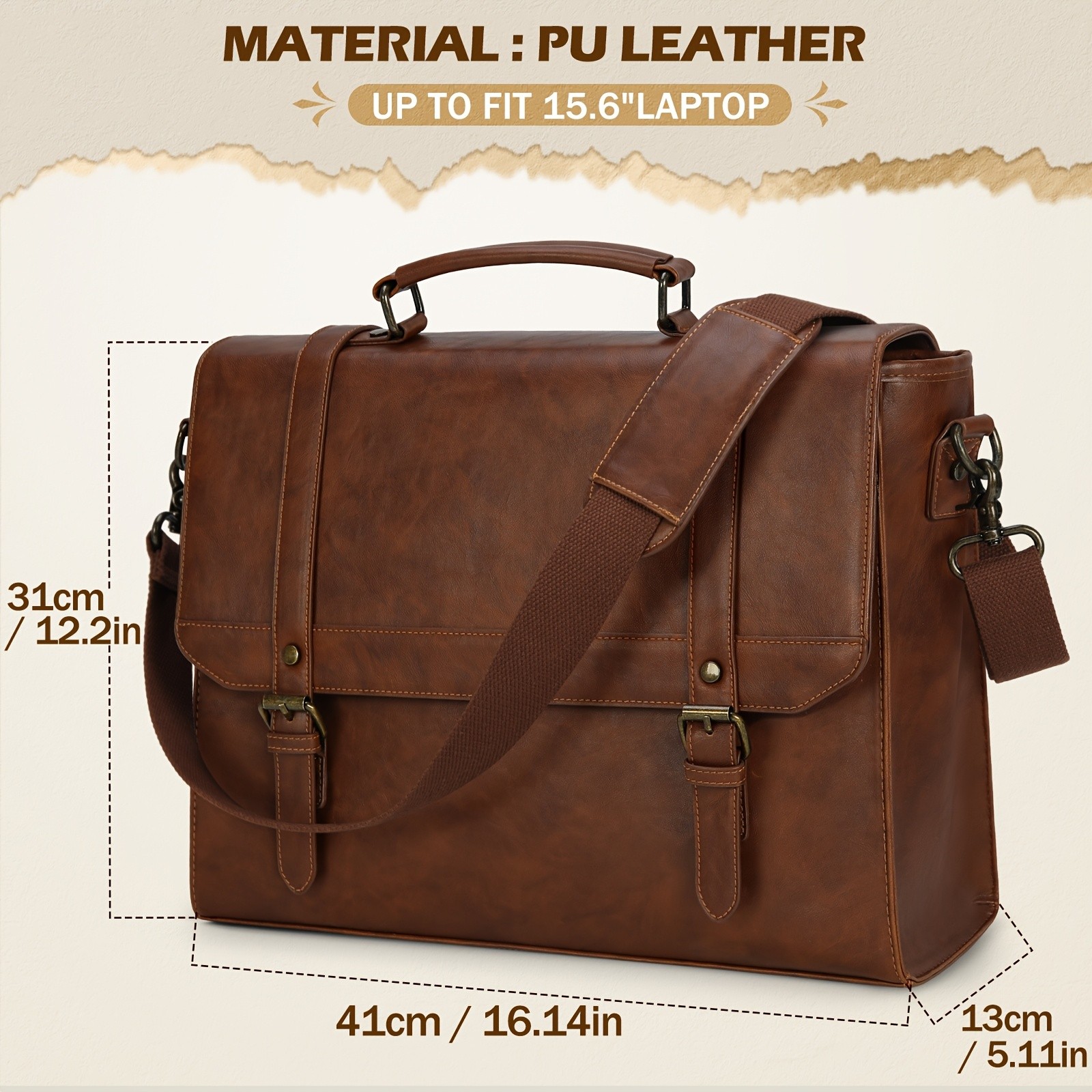 IGOLUMON Men’s Crossbody Bag – Vintage Style Faux Leather Laptop Briefcase for Business, Travel, and College Use