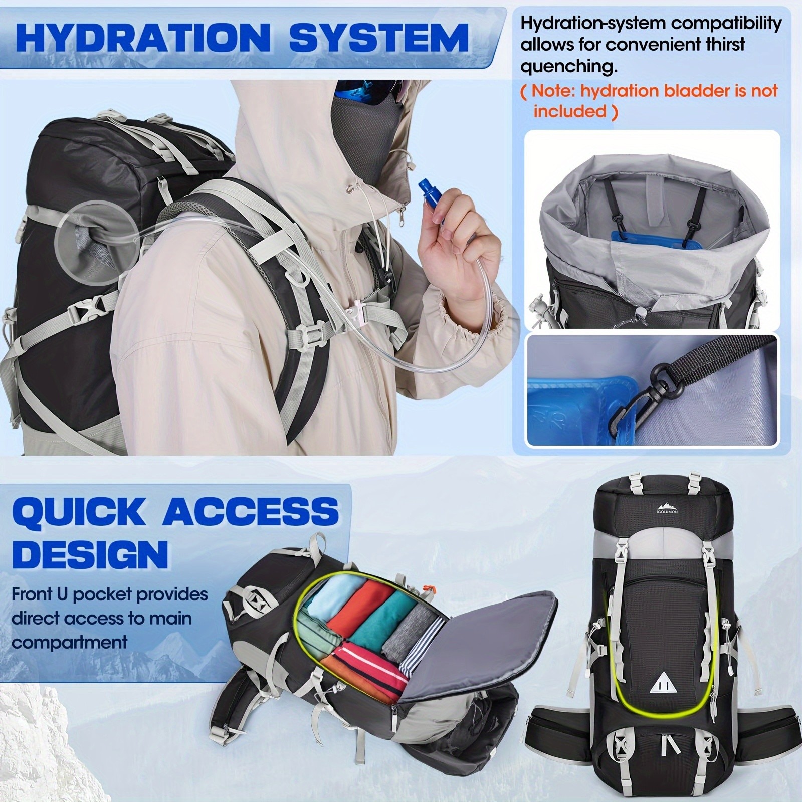 IGOLUMON 60L Hiking Backpack – Durable, Spacious, and Perfect for Hiking, Camping, and Travel