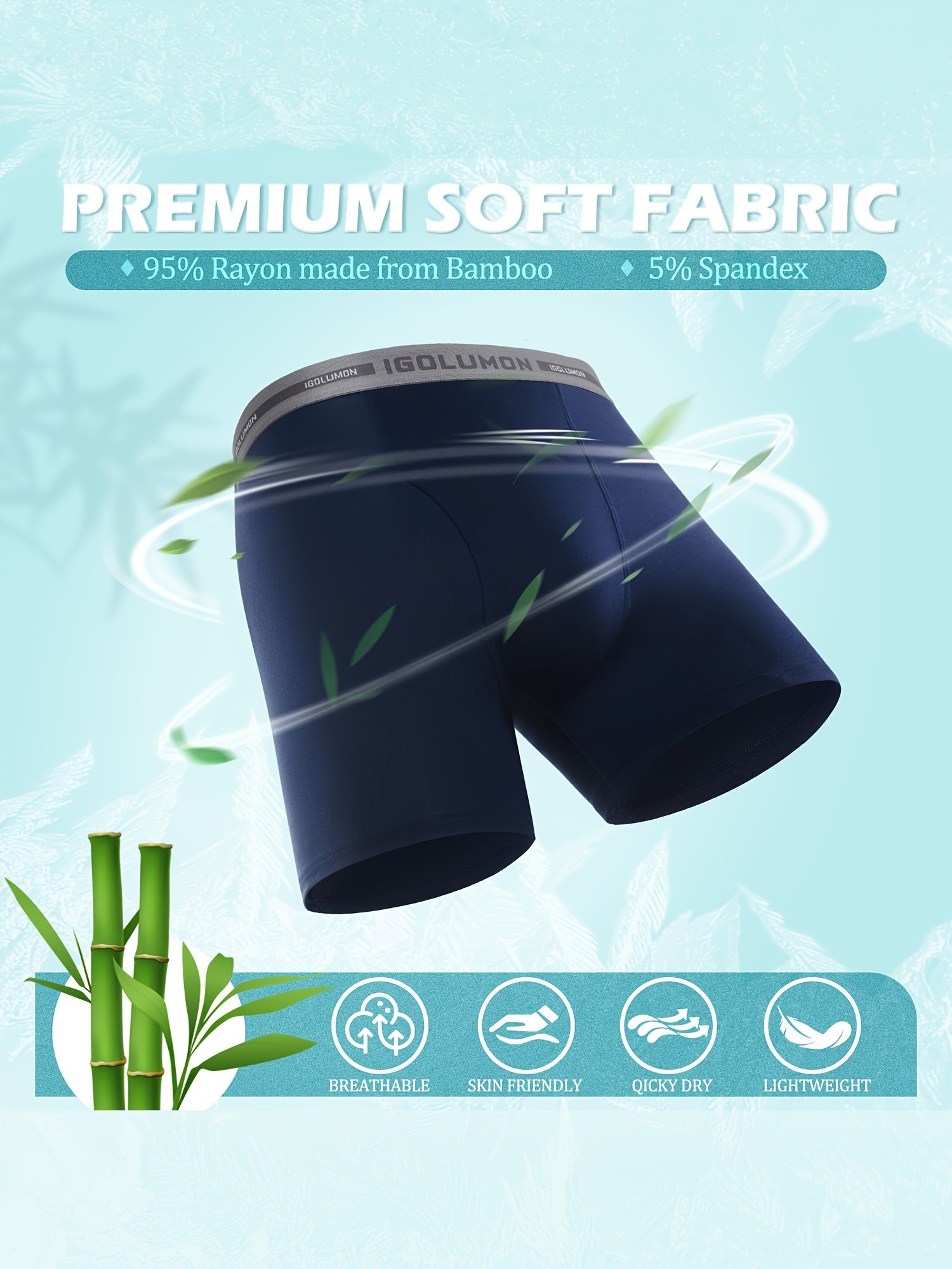 IGOLUMON Men’s 6pcs Bamboo Fiber Rayon Boxer Briefs – Soft, Breathable, and Perfect for Everyday Comfort