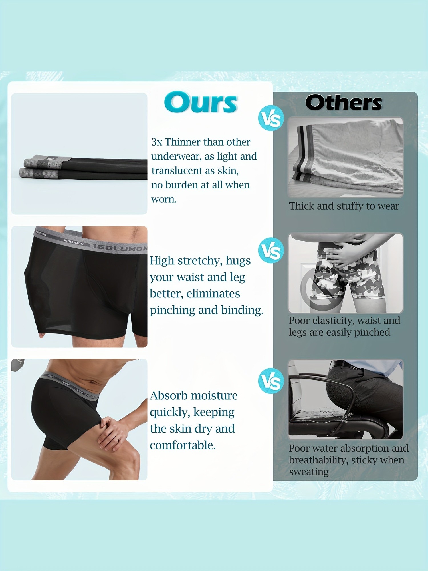 IGOLUMON Men’s 6pcs Bamboo Fiber Rayon Boxer Briefs – Soft, Breathable, and Perfect for Everyday Comfort