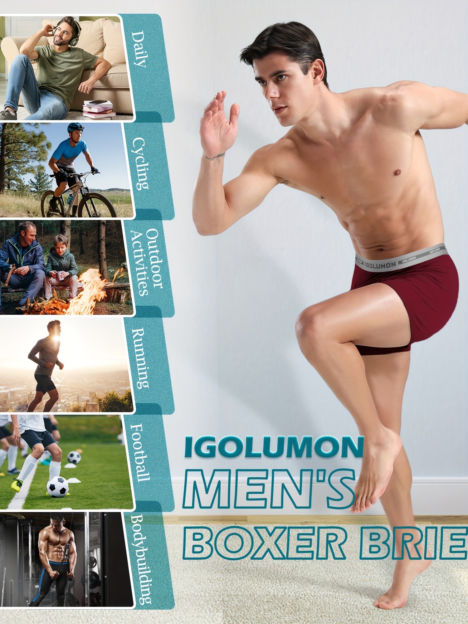 IGOLUMON Men’s 6pcs Bamboo Fiber Rayon Boxer Briefs – Soft, Breathable, and Perfect for Everyday Comfort