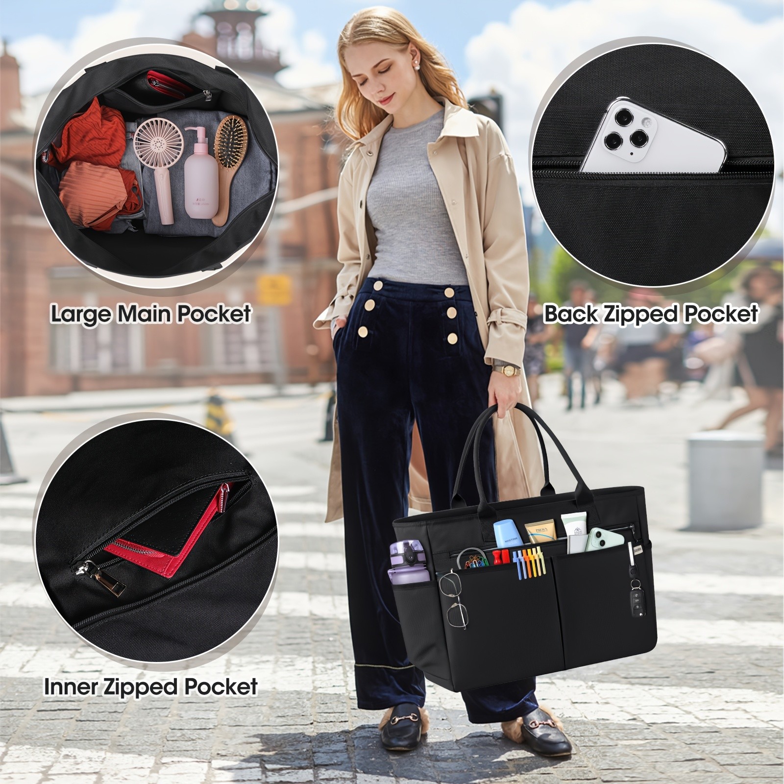 IGOLUMON 40L Tote Bag with Zipper – Spacious, Foldable, and Perfect for Beach, Travel, and Gym