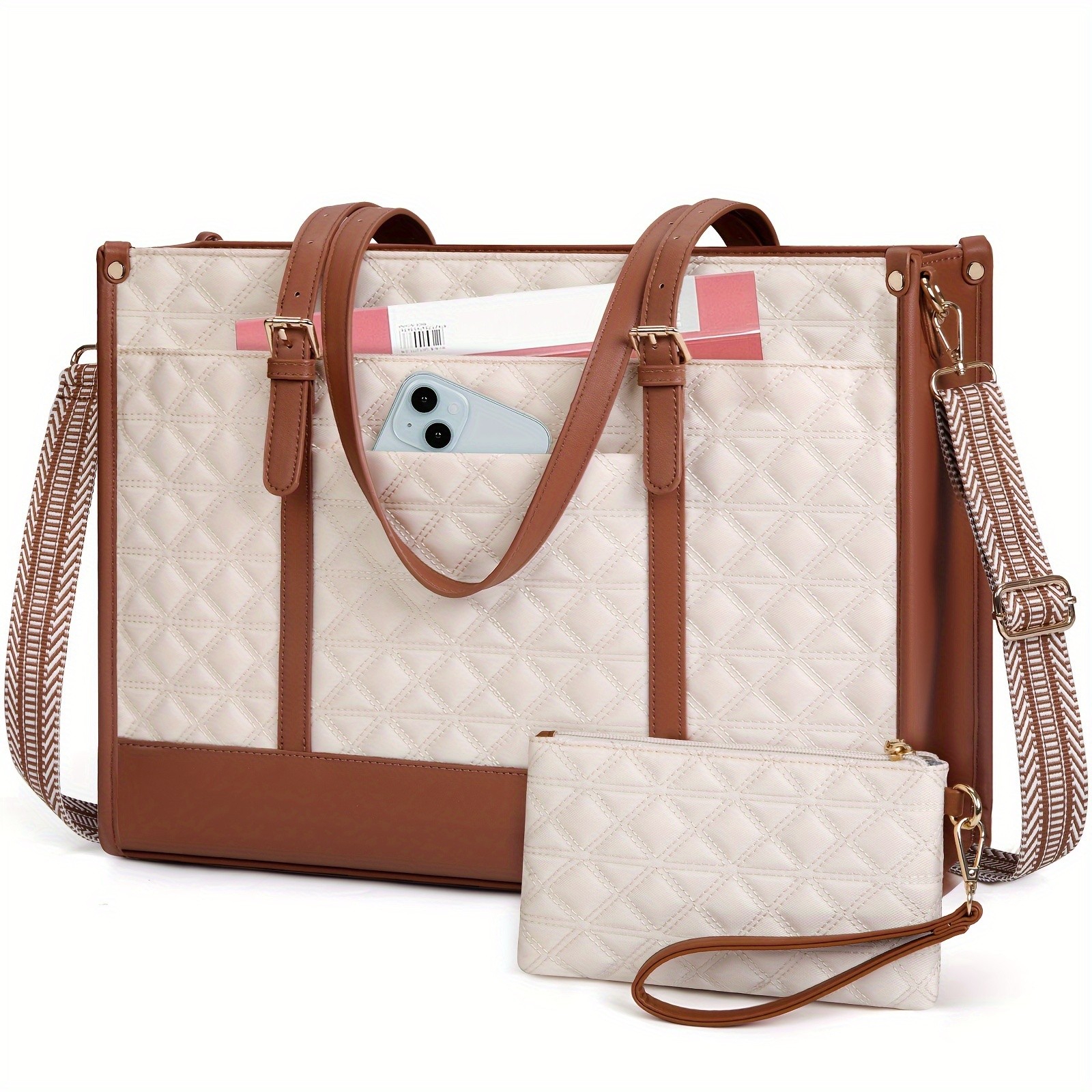 IGOLUMON Women’s 39.62 cm Vegan PU Leather Laptop Tote Bag – Stylish, TSA-Compliant, and Perfect for Work, College, and Travel