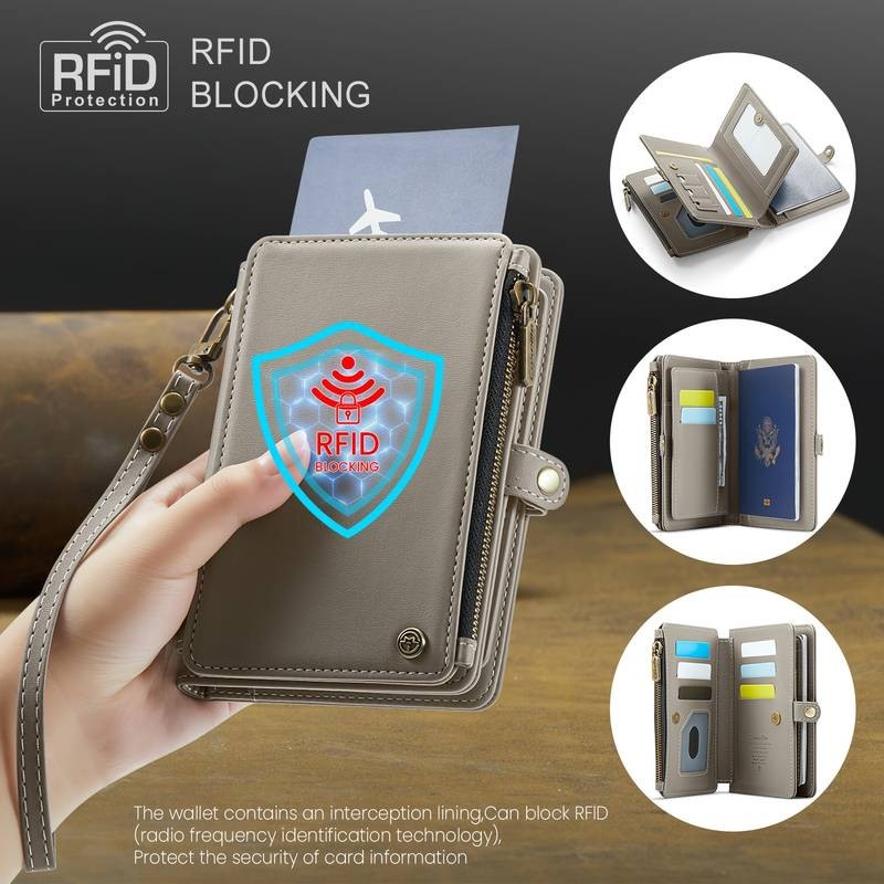 CaseMe Passport Holder with Zipper – RFID Blocking Travel Wallet with 11 Card Slots and Multiple Cash Compartments
