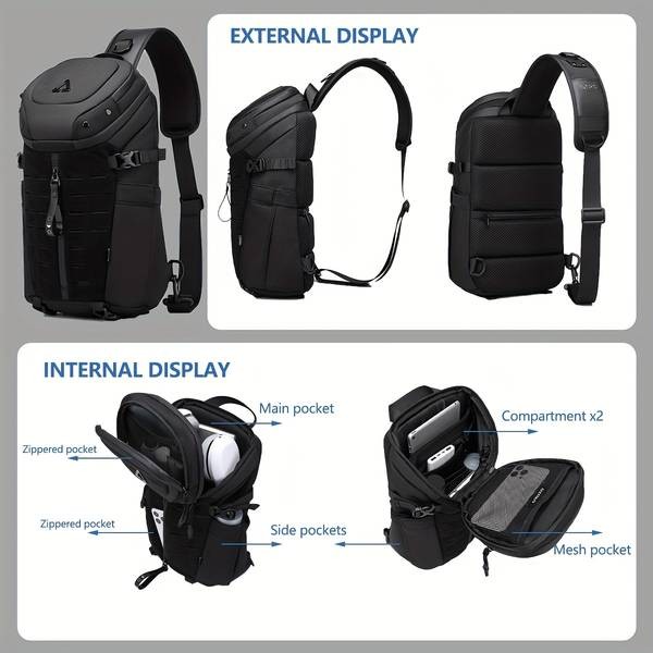 OZUKO Men’s Large Capacity Shoulder Bag – Durable, Anti-Scratch EDC Chest Bag with Adjustable Strap