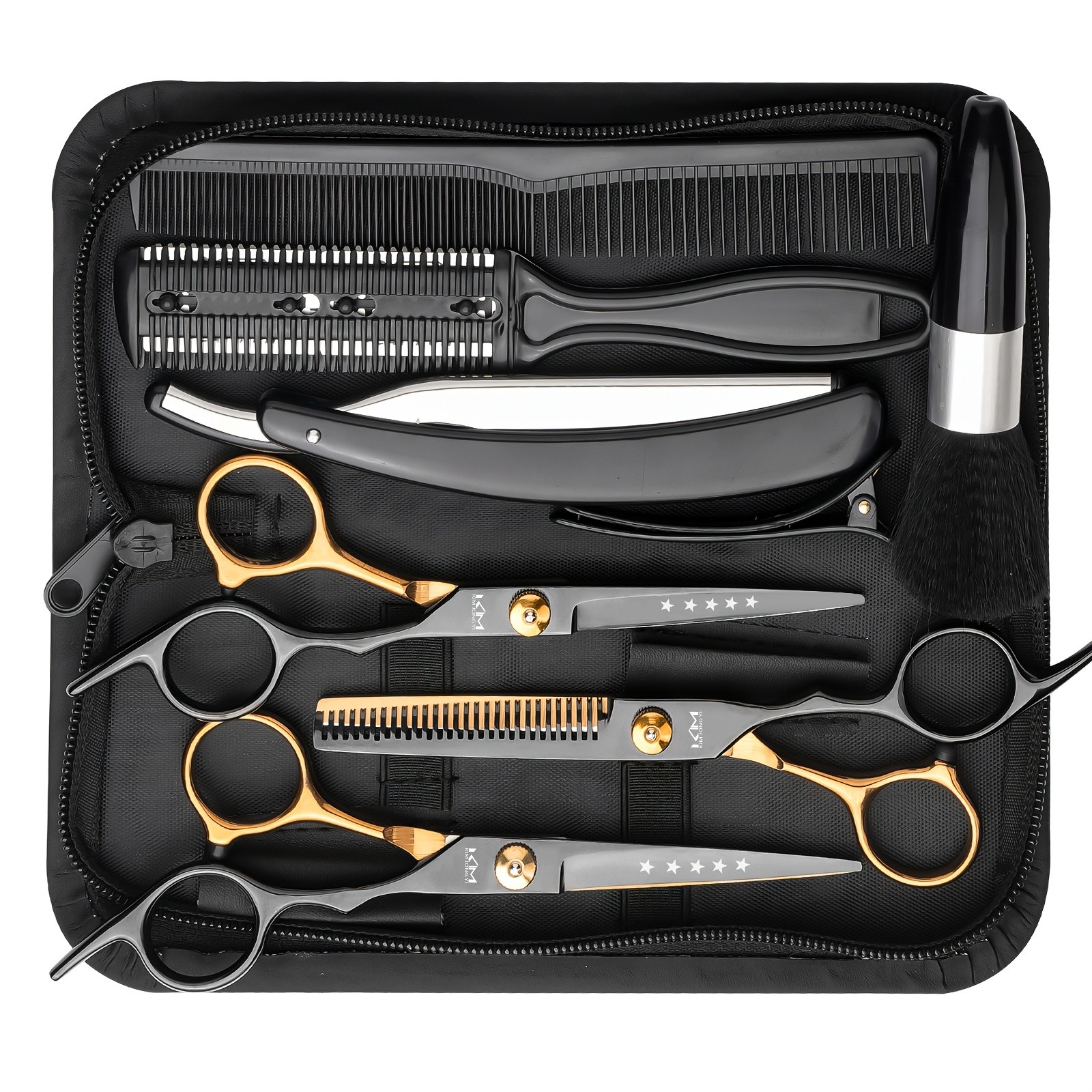 TINMARDA 10-Piece Black Golden Stainless Steel Hair Cutting Scissors Set