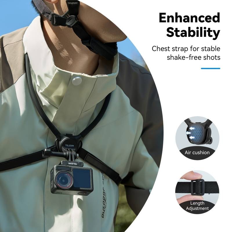 TELESIN Halter Se 2.0 with Air Cushion – Adjustable Chest Strap Mount for Hands-Free POV Vlogging and Video Recording