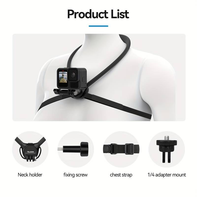 TELESIN Halter Se 2.0 with Air Cushion – Adjustable Chest Strap Mount for Hands-Free POV Vlogging and Video Recording