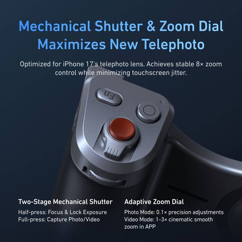 TELESIN Magnetic Phone Grip for iPhone 17 Pro/17 Pro Max – Wireless Charging, Graphene Cooling Case, and Remote Zoom for Photography & Vlogging