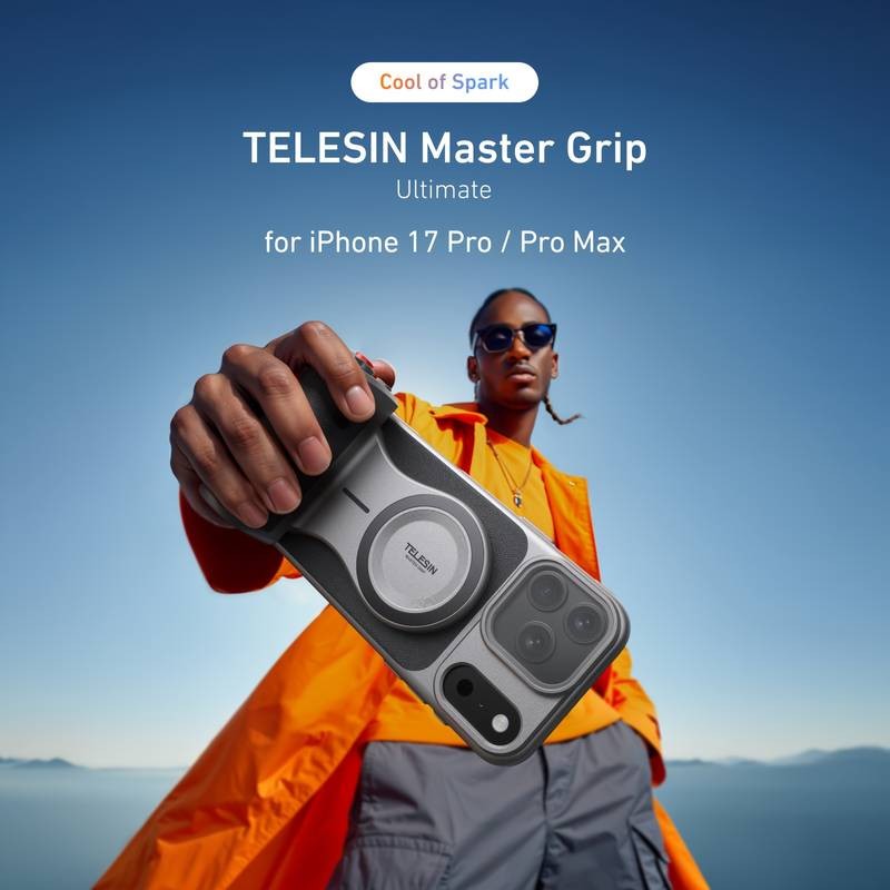 TELESIN Magnetic Phone Grip for iPhone 17 Pro/17 Pro Max – Wireless Charging, Graphene Cooling Case, and Remote Zoom for Photography & Vlogging