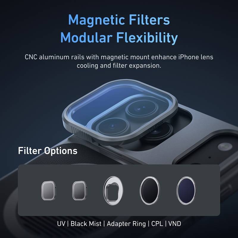 TELESIN Magnetic Phone Grip for iPhone 17 Pro/17 Pro Max – Wireless Charging, Graphene Cooling Case, and Remote Zoom for Photography & Vlogging