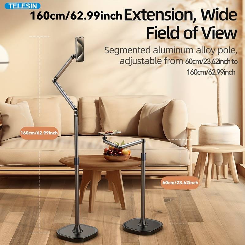 TELESIN Floor-Standing Magnetic Phone Bracket – 360° Rotating Adjustable Stand for Vlogs, Video Calls, and Live Streaming