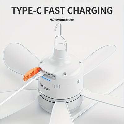 SMILING SHARK 2-in-1 Outdoor Camping Fan Light FS130 – USB Rechargeable Fan with Lighting Modes for Camping, Tents, and Home Use