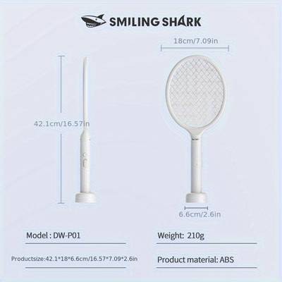 SMILING SHARK Electric Fly Swatter – 3-in-1 Bug Zapper Racket with Purple Trap Lamp