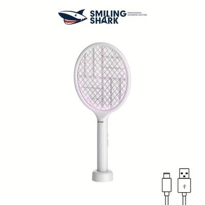 SMILING SHARK Electric Fly Swatter – 3-in-1 Bug Zapper Racket with Purple Trap Lamp
