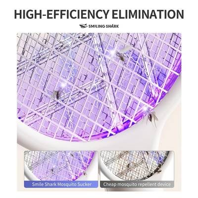 SMILING SHARK Electric Fly Swatter – 3-in-1 Bug Zapper Racket with Purple Trap Lamp