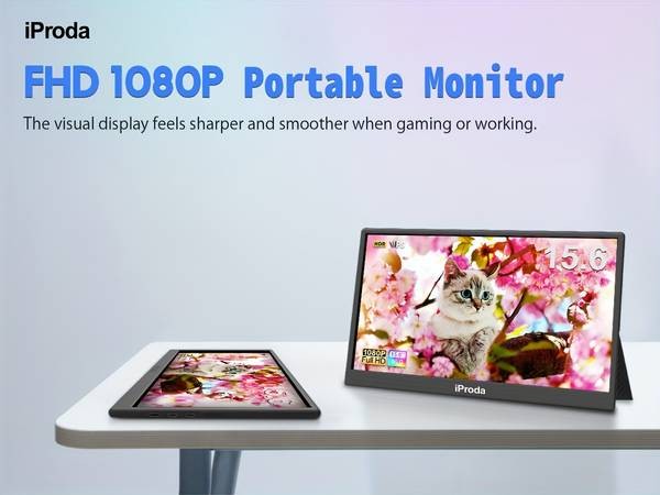 IPRODA 15.6 Inch Portable Monitor – FHD 1920x1080p IPS Gaming Monitor with Protective Case