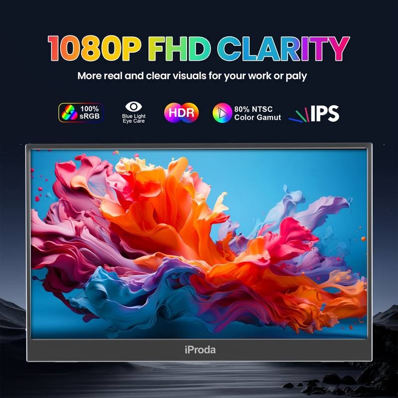 IPRODA 15.6 Inch Portable Monitor – FHD 1920x1080p IPS Gaming Monitor with Protective Case
