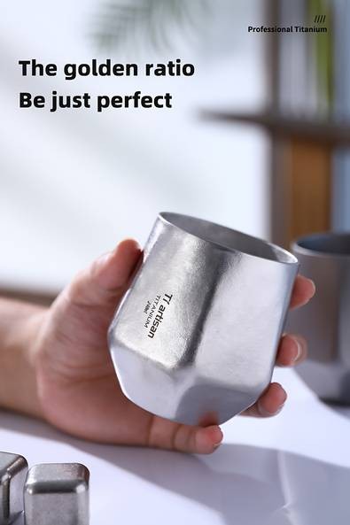 Tiartisan Pure Titanium Hexagonal Diamond Cup – 240ml/8oz Double-Wall BPA-Free Mug for Whiskey, Coffee, Tea, and Beer