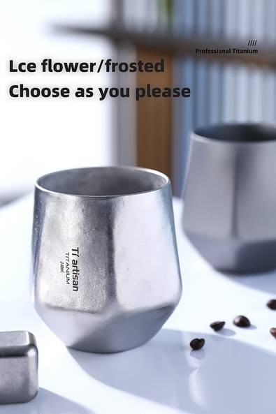 Tiartisan Pure Titanium Hexagonal Diamond Cup – 240ml/8oz Double-Wall BPA-Free Mug for Whiskey, Coffee, Tea, and Beer