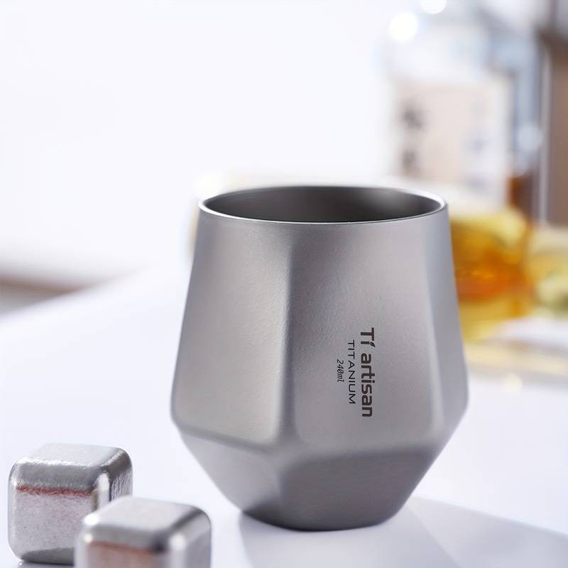 Tiartisan Pure Titanium Hexagonal Diamond Cup – 240ml/8oz Double-Wall BPA-Free Mug for Whiskey, Coffee, Tea, and Beer
