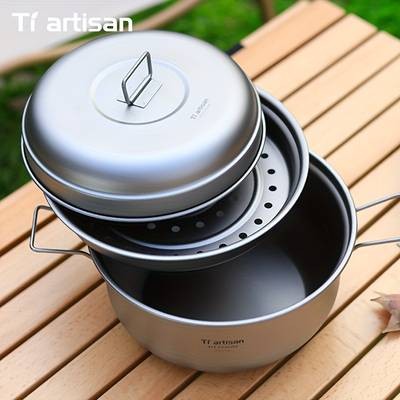 Tiartisan 2.1L/2.8L Pure Titanium Multi-Functional Steamer Pot – Ultra-Light Large Capacity Cookware for Home, Camping, and Outdoor Adventures