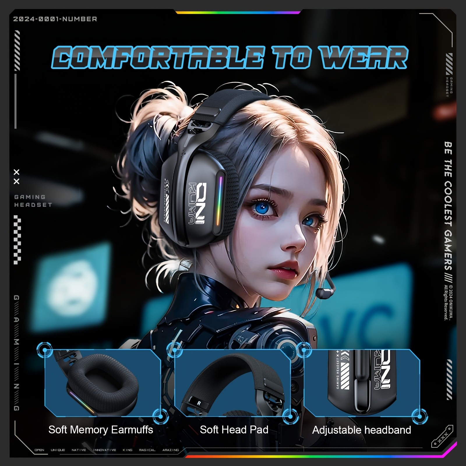 ONIKUMA GT808 Three Mode Wireless E-Sports Headset – Versatile Connectivity with Crystal Clear Sound