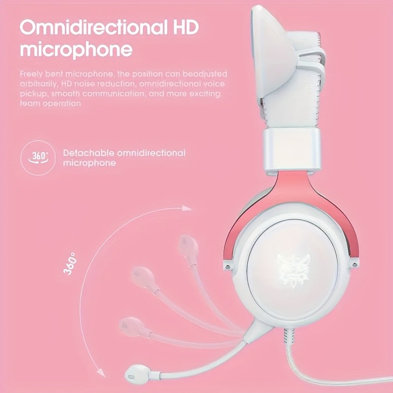 ONIKUMA 3.5mm Wired Gaming Headset – Panoramic Sound, Detachable Cat Ear Decor, and RGB Lighting
