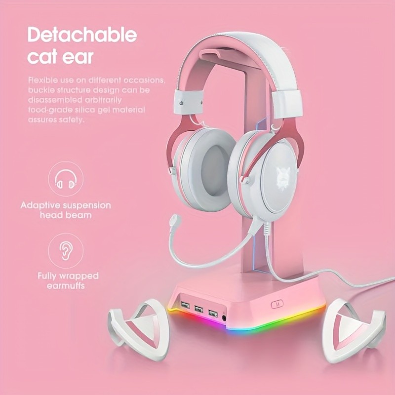 ONIKUMA 3.5mm Wired Gaming Headset – Panoramic Sound, Detachable Cat Ear Decor, and RGB Lighting