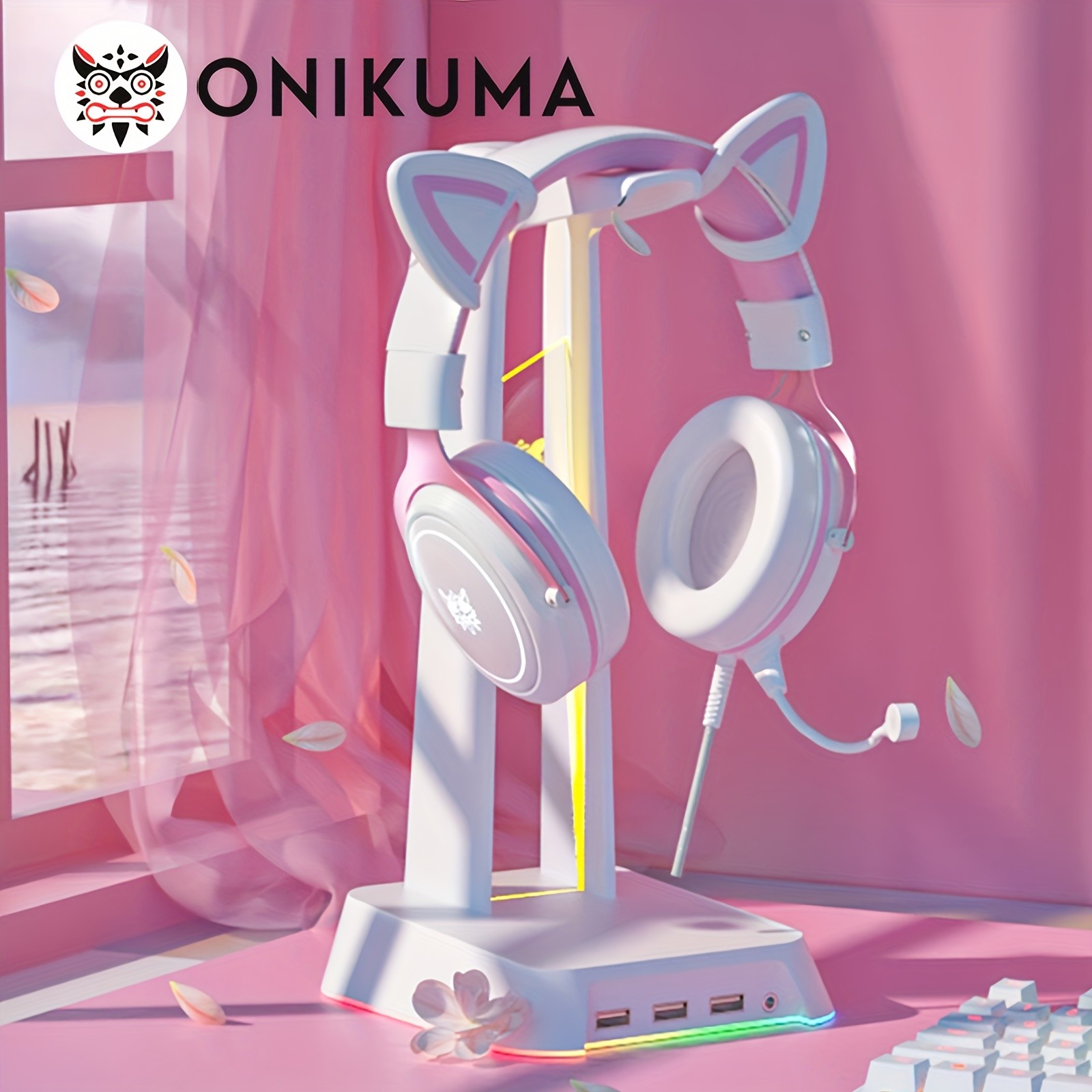 ONIKUMA 3.5mm Wired Gaming Headset – Panoramic Sound, Detachable Cat Ear Decor, and RGB Lighting