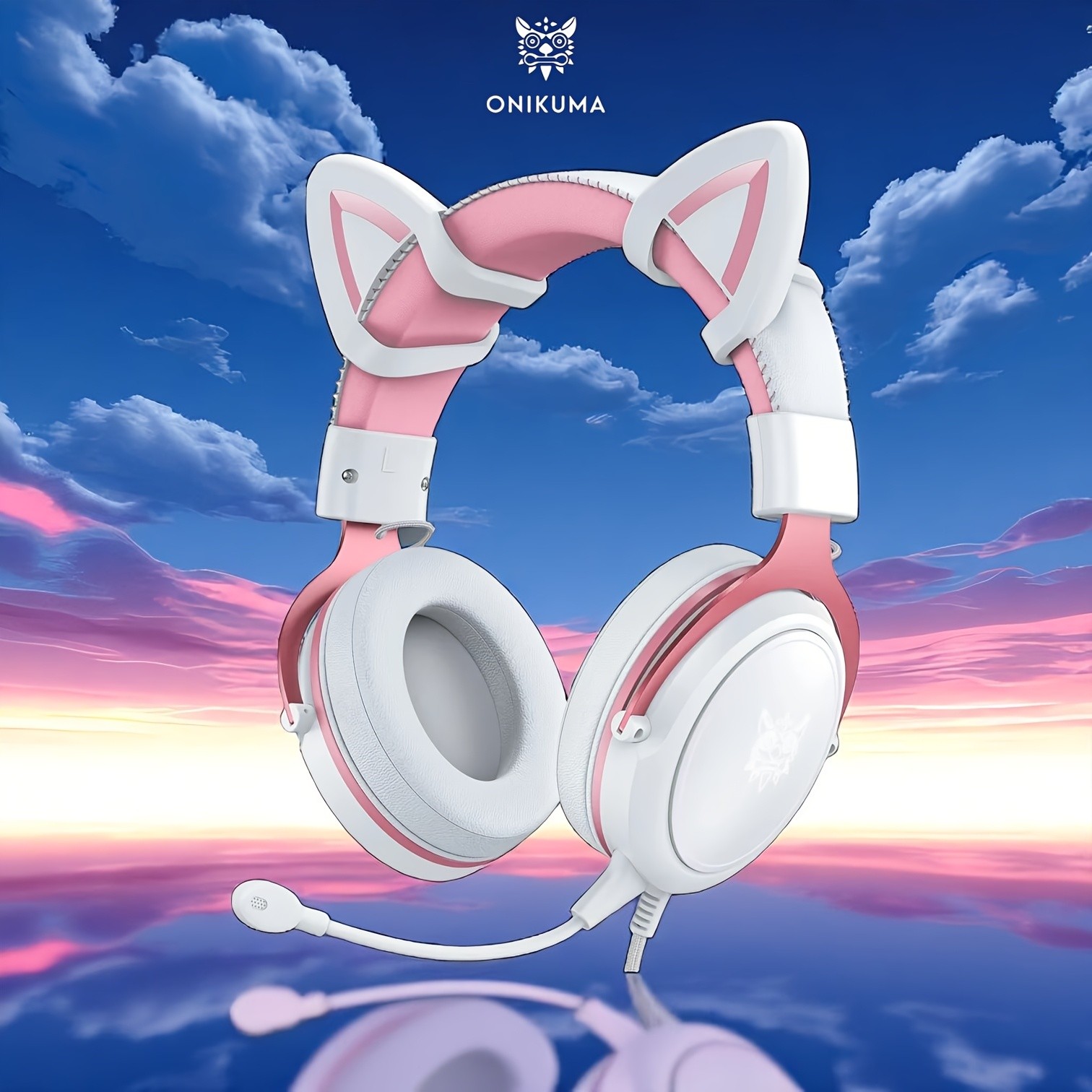 ONIKUMA 3.5mm Wired Gaming Headset – Panoramic Sound, Detachable Cat Ear Decor, and RGB Lighting