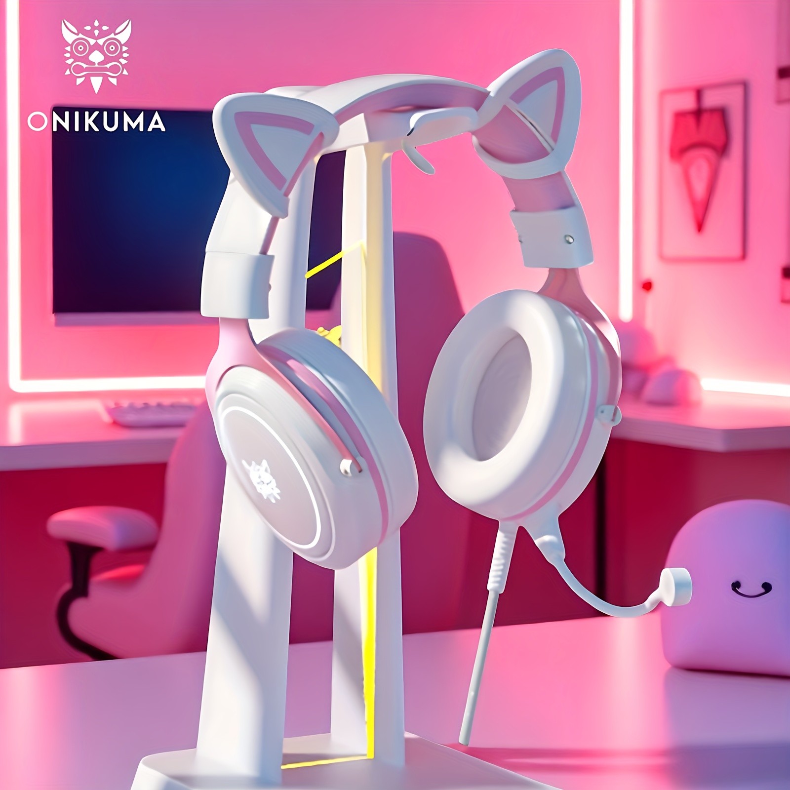 ONIKUMA 3.5mm Wired Gaming Headset – Panoramic Sound, Detachable Cat Ear Decor, and RGB Lighting