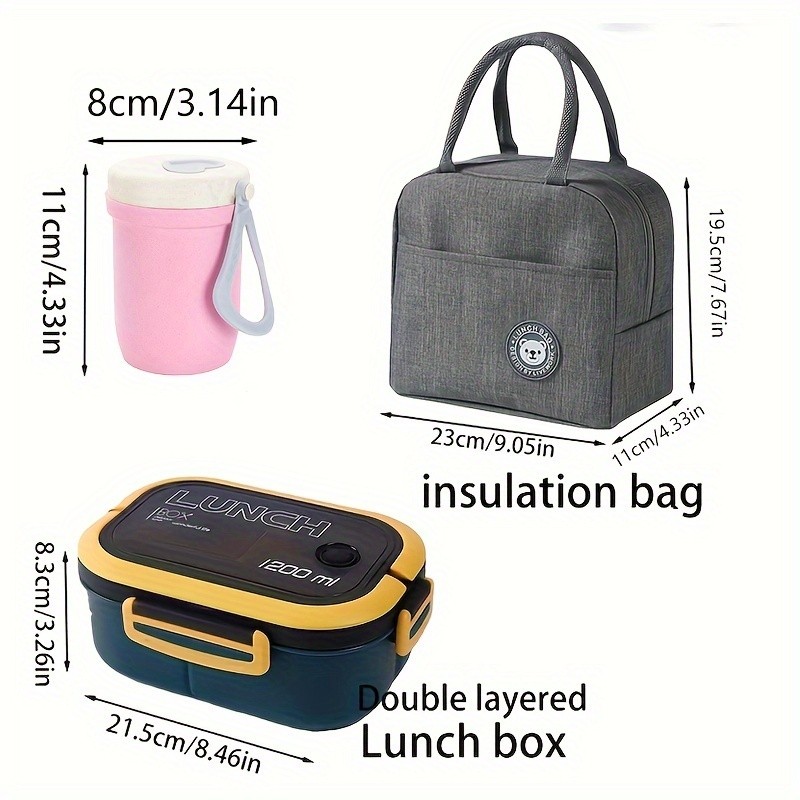 HEART LEAF 3pcs Lunch Bag Set with Large Capacity Lunch Box and Milk Cup