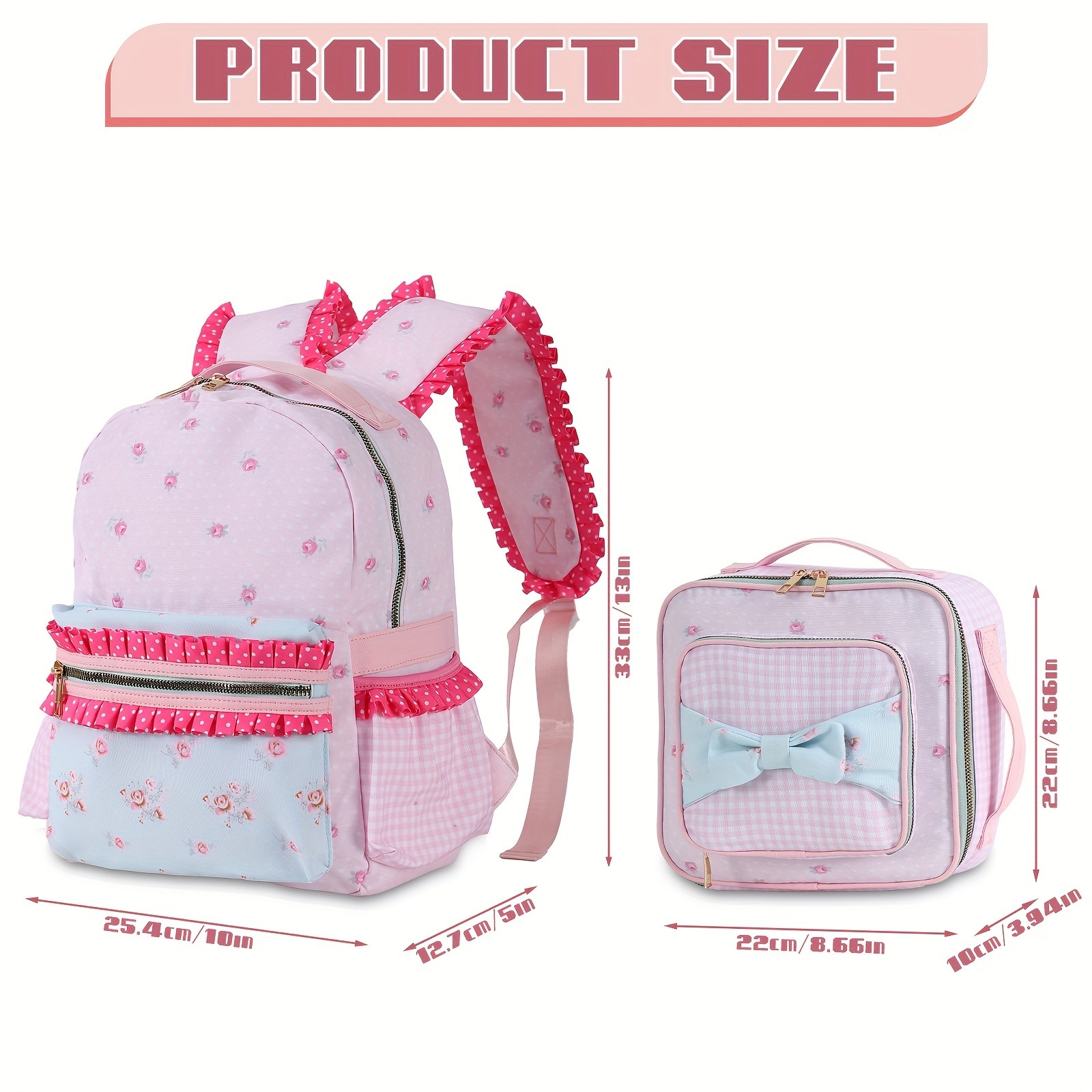 DANCURKEY Cute Pink and White Polka Dot Rose Lunch Bag with Bow Accent