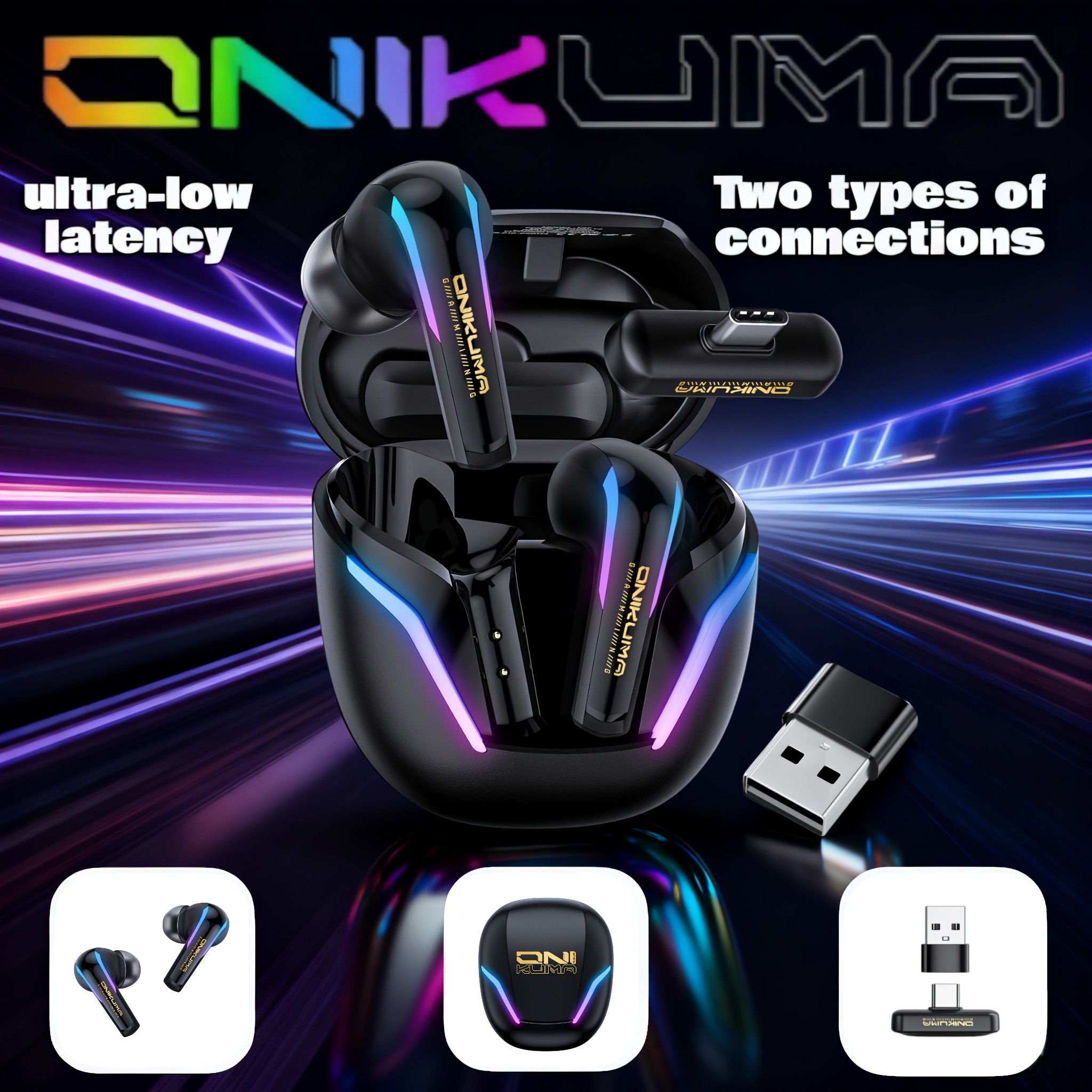 ONIKUMA Wireless Gaming Headset – Ultra-Low Latency, Precision 3D Sound, Enhanced Bass, LED Lighting