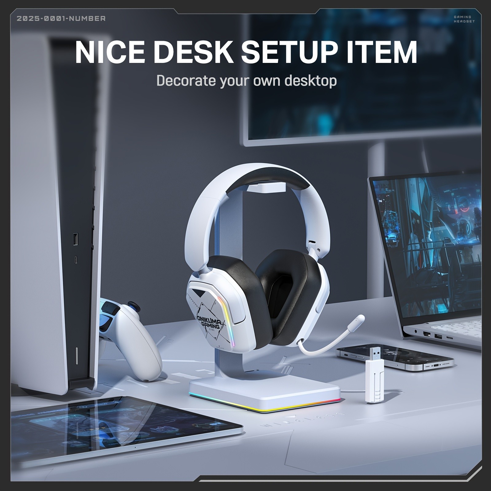 ONIKUMA Ultra-Lightweight Wireless Headset – 7.1 Surround Sound, RGB Lighting, Retractable Noise-Canceling Mic