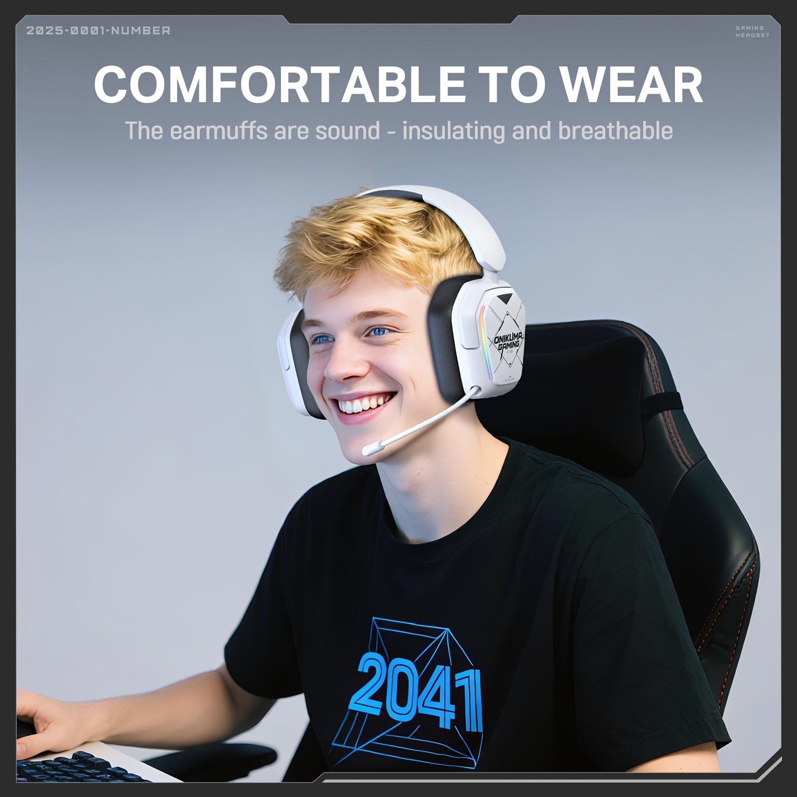 ONIKUMA Ultra-Lightweight Wireless Headset – 7.1 Surround Sound, RGB Lighting, Retractable Noise-Canceling Mic