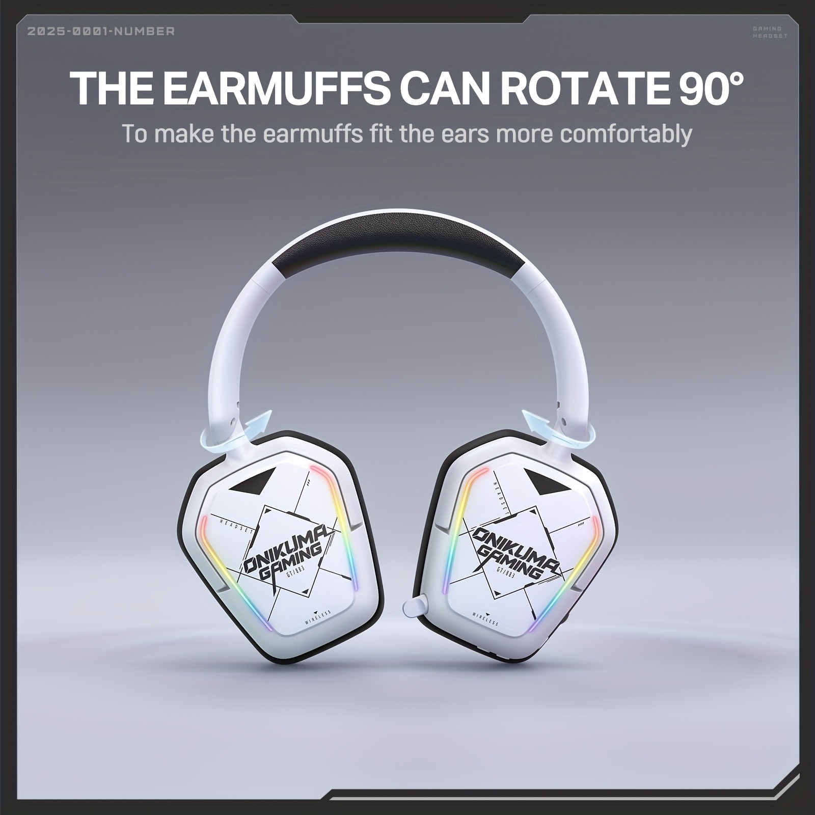 ONIKUMA Ultra-Lightweight Wireless Headset – 7.1 Surround Sound, RGB Lighting, Retractable Noise-Canceling Mic