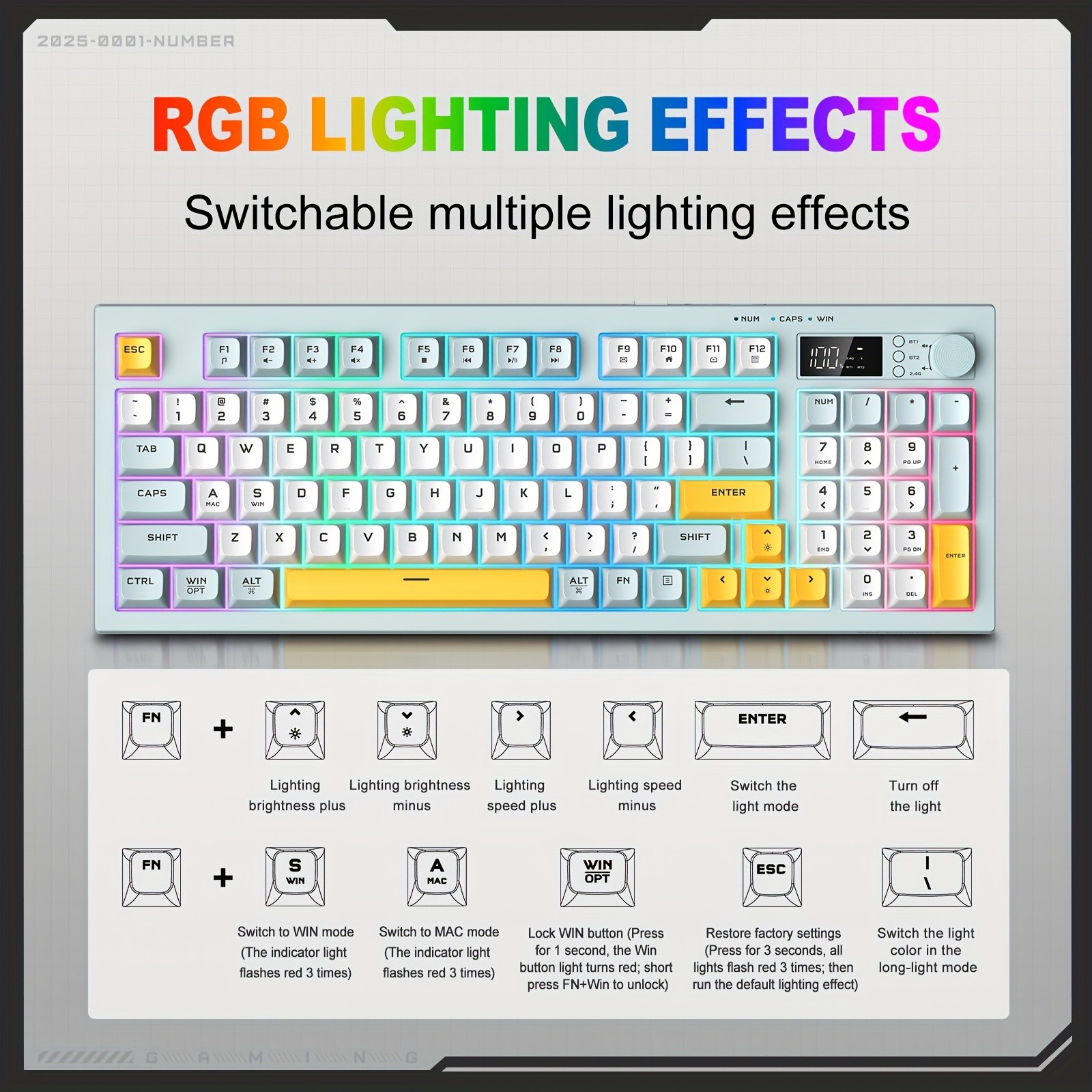 ONIKUMA Wireless Keyboard – 94 Membrane Keys, LCD Screen, Multi-Function Knob, Ergonomic Design