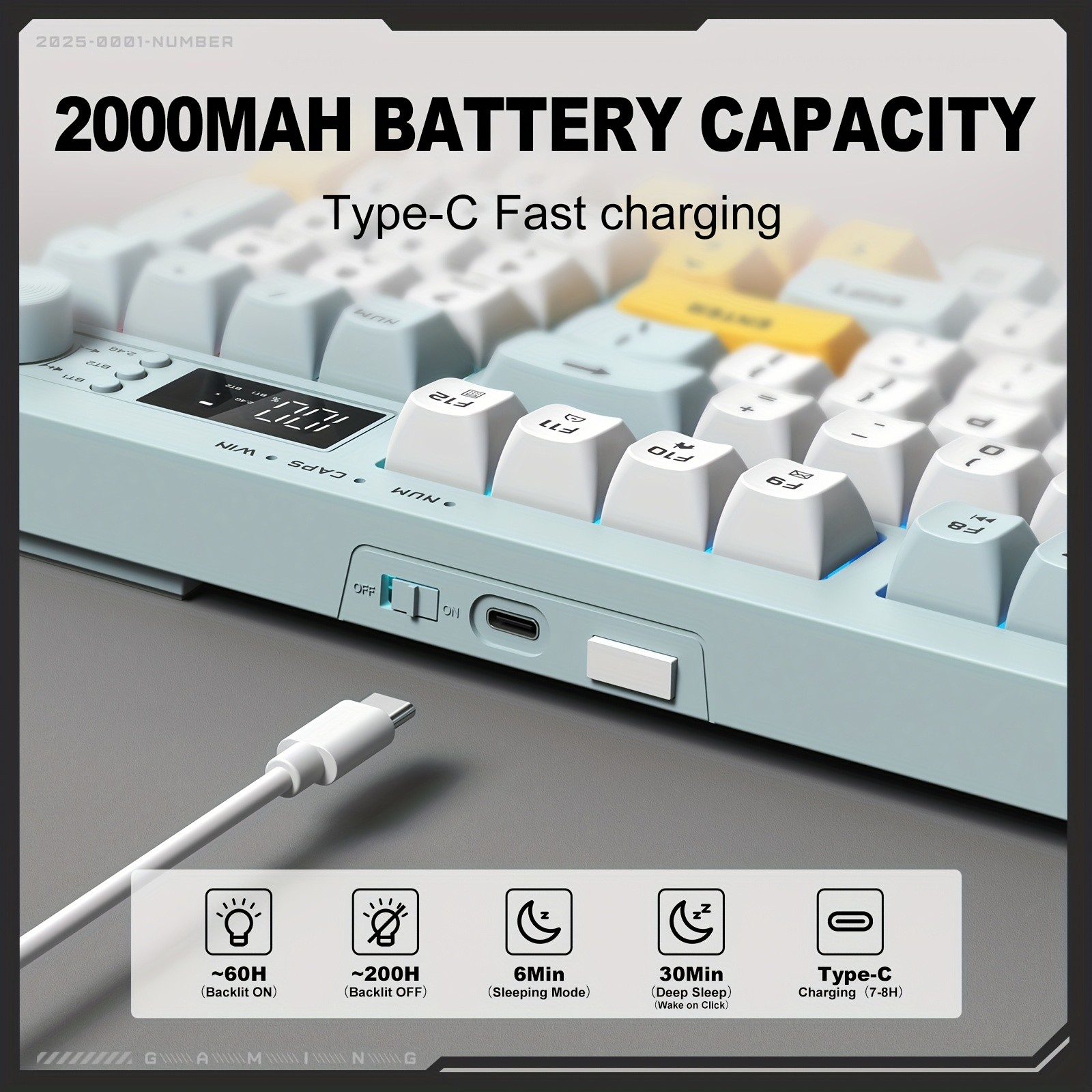 ONIKUMA Wireless Keyboard – 94 Membrane Keys, LCD Screen, Multi-Function Knob, Ergonomic Design