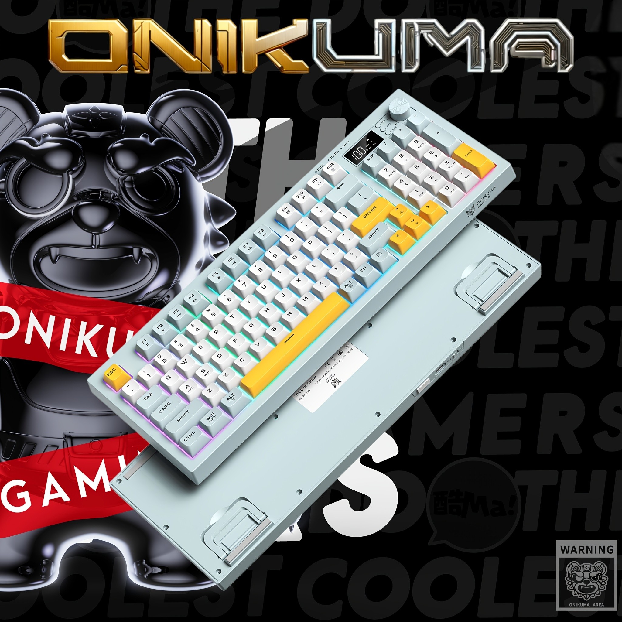 ONIKUMA Wireless Keyboard – 94 Membrane Keys, LCD Screen, Multi-Function Knob, Ergonomic Design
