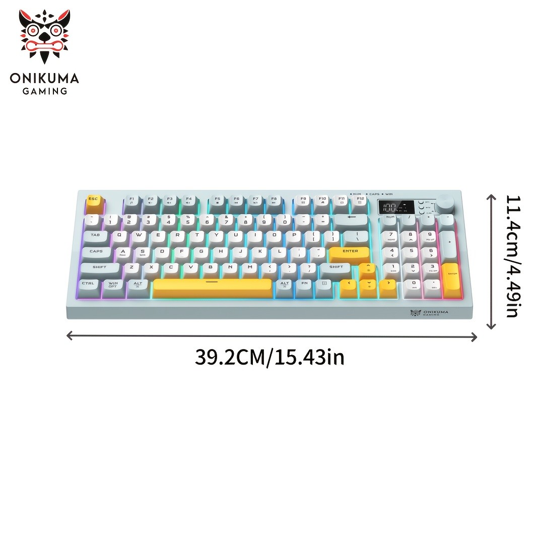 ONIKUMA Wireless Keyboard – 94 Membrane Keys, LCD Screen, Multi-Function Knob, Ergonomic Design