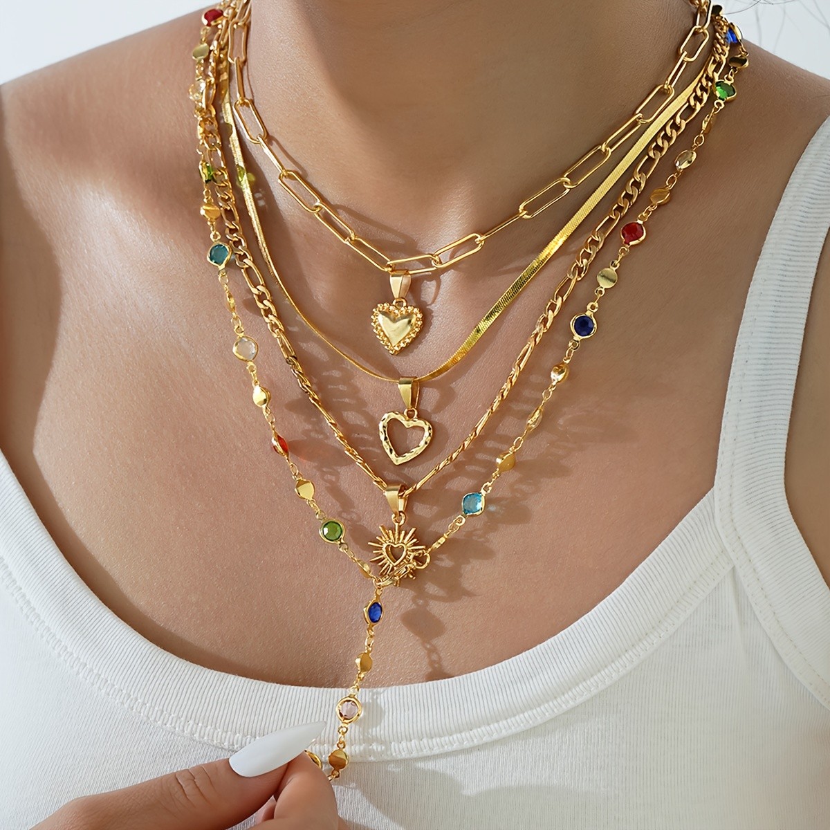 17 MILE 4pcs Rhinestone Love Sun Chain Necklace Set for Women