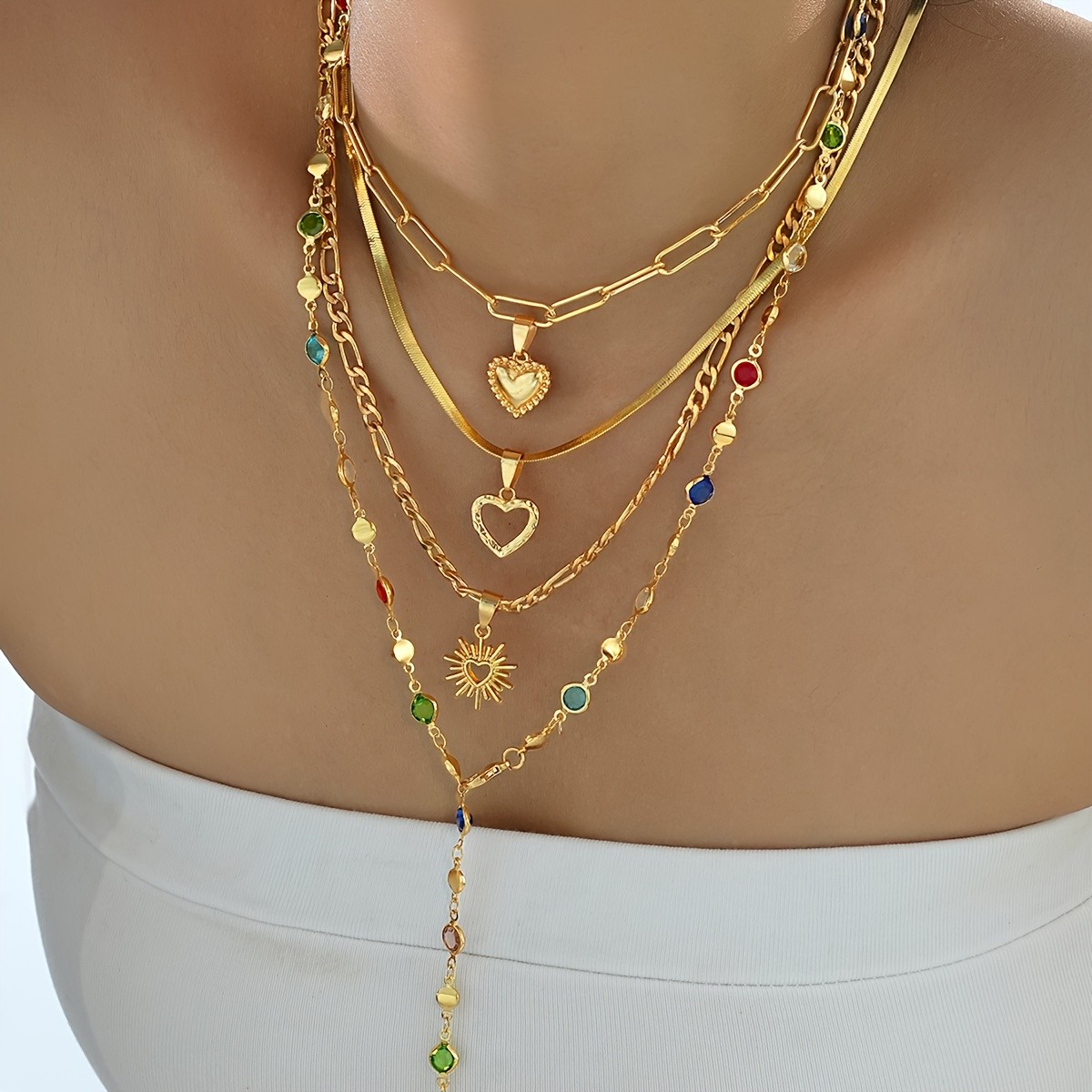 17 MILE 4pcs Rhinestone Love Sun Chain Necklace Set for Women