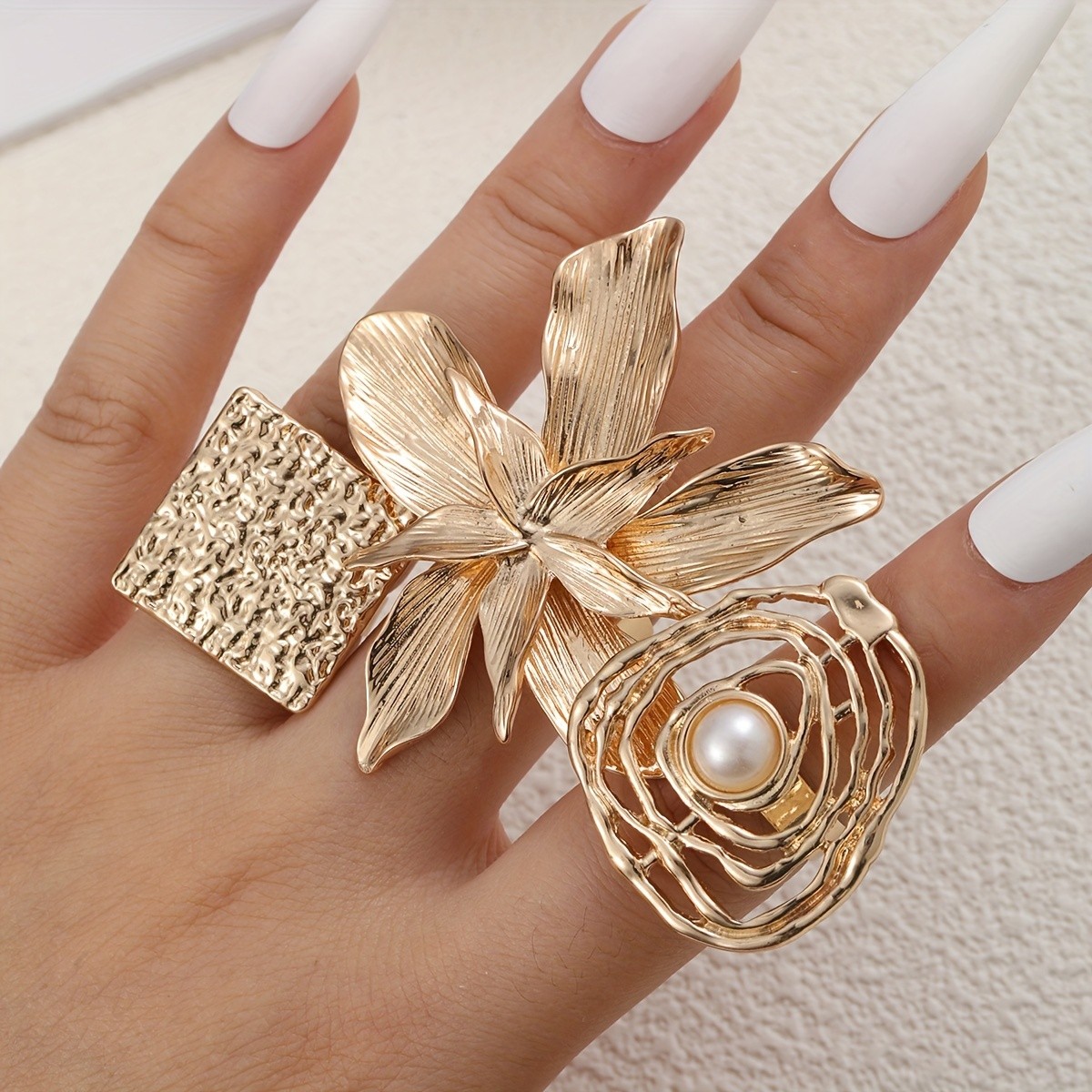 17 MILE Women’s 3pcs Minimalist Hollow-Out Floral & Faux Ring Set